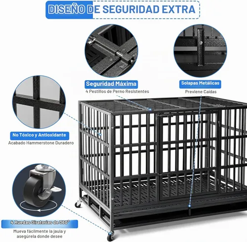 Vista 4 de NUGRIART - Jaula de perro de 42 pulgadas resistente e indestructible, perrera XL de acero a prueba de escapes para perros grandes, diseño de doble