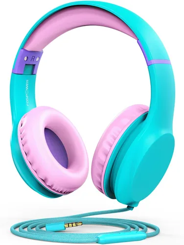 Vista 13 de FosPower Audífonos para niños con orejas de gato LED (límite de volumen seguro de 85dB), audífonos con cable suave de 3.5mm con orejeras y cables