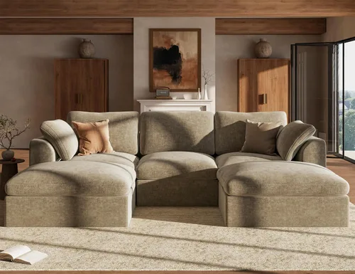 Vista 23 de Sofás seccionales Cloud de 110 pulgadas para sala de estar, sofá convertible sin hueso en forma de L con otomana, juego de sofá modular de gran