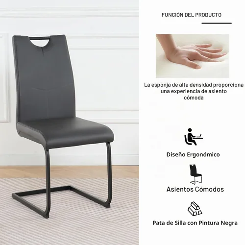 Vista 7 de HomVent Juego de mesa de comedor redonda de vidrio de 3 piezas para 2 con 2 Mesa negra con 2 sillas grises de PU