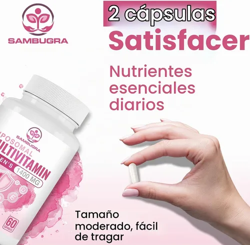 Vista 5 de Sambugra Multivitamínico liposomal para mujeres de 1400 mg – Suplementos diarios de vitaminas para mujer con hierro, vitamina A, C, D, E y B