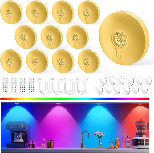 Vista 10 de Luces LED recargables con control remoto, paquete de 3 luces magnéticas para debajo del gabinete, luces LED accionadas a pila de 1500mAh