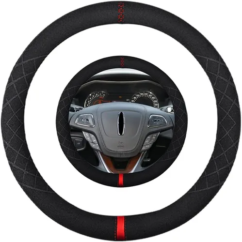 Vista 13 de Funda de volante de gamuza de 14 pulgadas, compatible con Tesla Model 3 Model Y, funda de volante deportiva de cuero gamuza antideslizante