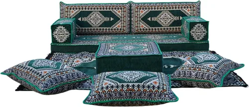 Vista 13 de arabicsofa Verde Juego de Asientos de Suelo Orientales Hechos a Mano – Sofá de Suelo Tradicional con Respaldo