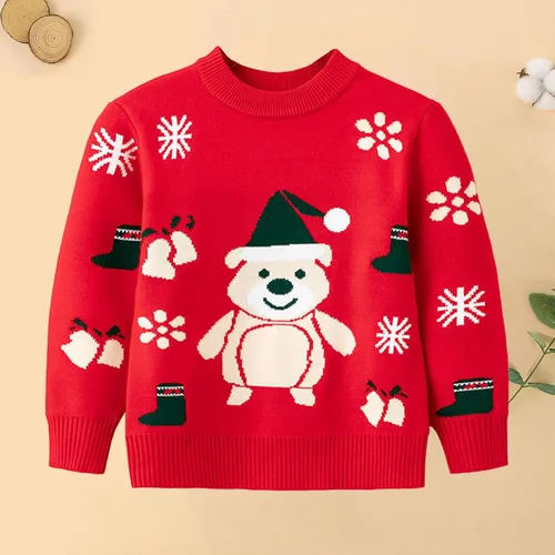 Vista 5 de Children Toddlers Christmas Knitted Sweaters Pullover Long Sleeved Round Neck Shirts Sweater Sweatshirt Party Clothes QA8-Red 4 Year