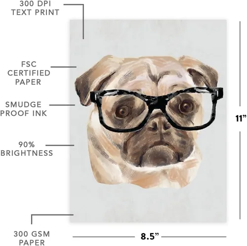 Vista 94 de Andaz Press Póster impreso para pared de perro, 8.5 x 11 pulgadas, Bulldog inglés con gafas negras, 1 paquete, regalo de cumpleaños de Navidad, sin