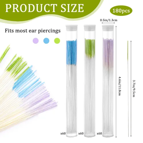 Vista 2 de Kit de 180 piezas para el cuidado de las orejas, aretes desechables, limpiador de agujeros, herramienta de limpieza de perforación de oído, línea