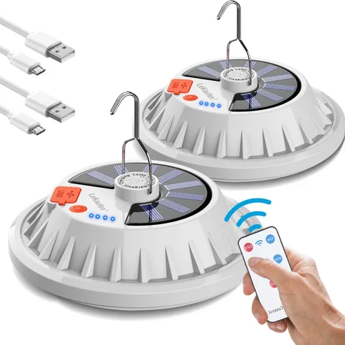 Vista 10 de Faroles solares para campamento, luz remota para tienda de campaña, 4000 lúmenes, luz LED portátil para camping, impermeable, recargable por USB
