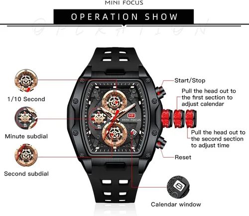 Vista 5 de Relojes de pulsera casuales únicos (cronógrafoimpermeableluminosocalendario) relojes de moda de banda de silicona para hombres