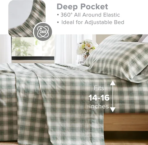 Vista 65 de Comfort Spaces Sábanas 100% Algodón Twin XL, Transpirables, Naturalmente Frescas, Sábanas de Algodón Suave con Bolsillo Elástico de 14 Pulgadas que