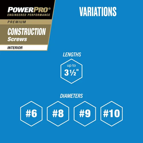 Vista 8 de Power Pro 75 tornillos interiores para madera (#8 x 1-1/2 pulgadas) Tornillos para carpintería Star Drive Sujetadores recubiertos de zinc