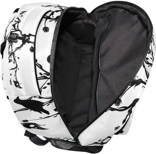 Vista 4 de Mochila negra del Día de los Muertos con patrón de calavera para adultos, mochila escolar casual, bolsa universitaria de viaje, con cremallera
