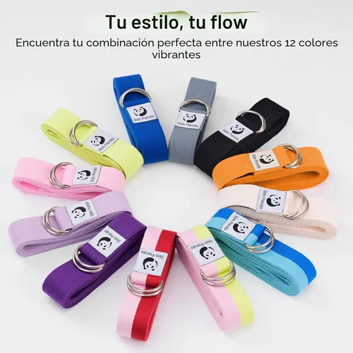 Vista 8 de Correa de yoga Slim Panda para estiramiento, Correa de yoga de algodón con hebilla ajustable en forma de D, Correa de yoga no elástica para pilates