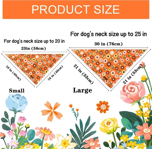 Vista 2 de Unique Style Paws Bandanas para perros, 1 unidad, lavables, de algodón, triangular, para otoño, con margaritas de abeja, para perros y gatos