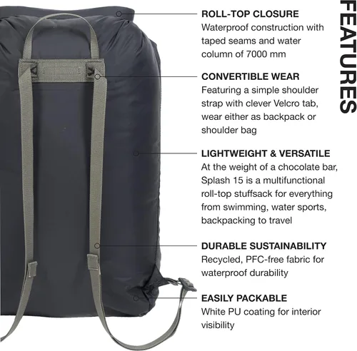 Vista 3 de Exped Mochila Splash - Bolsa impermeable con tapa enrollable, Negro -, Mochilas Daypack