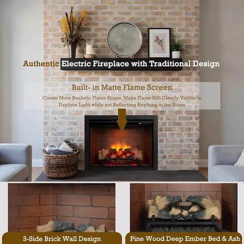 Vista 4 de Inserto de chimenea eléctrica con luz superior, opción de color de llama de 12 × 12 × 12 con sonido crepitante de fuego, 30 5/8 ″ W × 24 5/16 ″ H