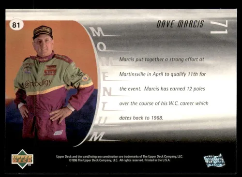 Vista 2 de Racing NASCAR 1997 Upper Deck Victory Circle #81 Dave Marcis's Car EX+