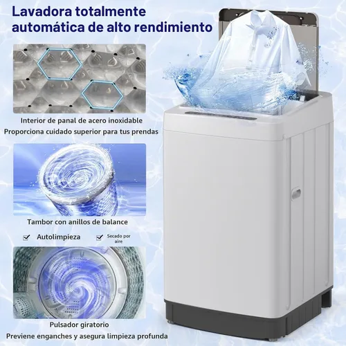 Vista 4 de Giantex Lavadora portátil, lavadora compacta de 1.5 pies cúbicos con bomba de drenaje, pantalla LED, 8 programas, 10 niveles de agua, bloqueo