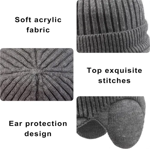 Vista 5 de Muryobao Gorro de invierno para hombre, con forro polar, con visera, orejeras cálidas, gorra de esquí