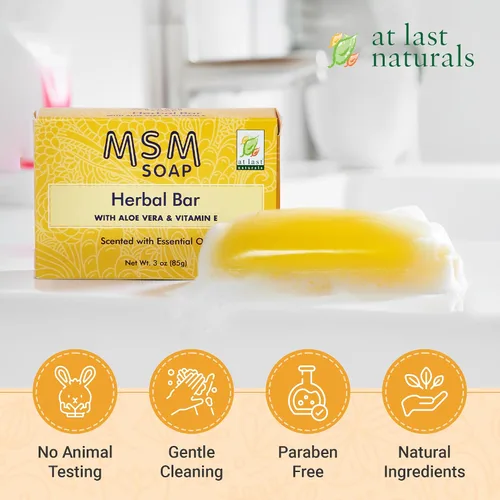 Vista 7 de At Last Naturals MSM Jabón en barra de jabón corporal para hombres y mujeres, línea fina, reducción de arrugas, hidratante a base de hierbas