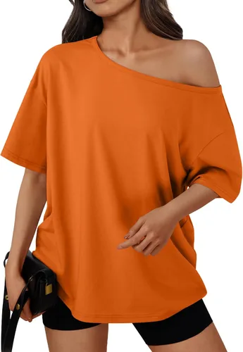 Vista 8 de Trendy Queen Camisetas de verano de gran tamaño con hombros descubiertos Negro