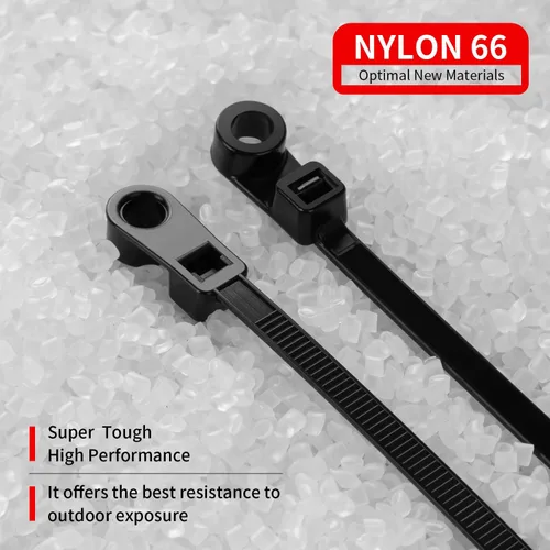 Vista 3 de 200 bridas negras de 4 pulgadas con agujero para tornillo, cabeza montable, correas de sujeción para cables de 50 libras, correas multiusos