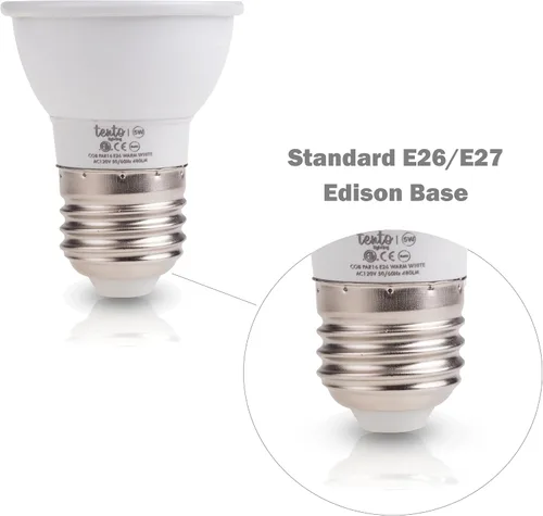 Vista 6 de tento Bombilla LED Par16 E26 Edison Base regulable 480lm 2750-3000k Blanco Cálido Paquete de 10 Piezas de Repuesto Halógeno