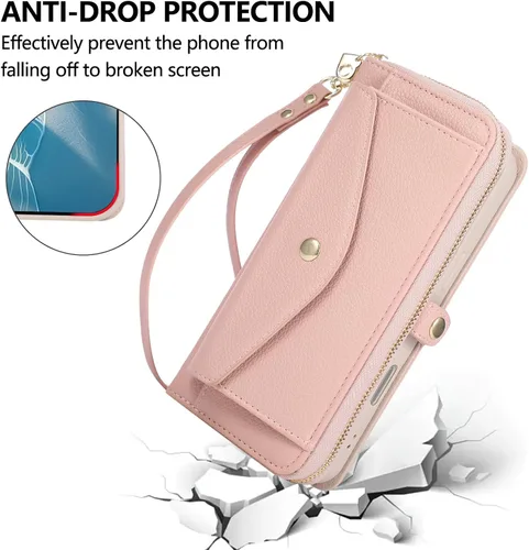 Vista 40 de Asuwish Funda de teléfono para Samsung Galaxy S23 5G con cremallera, funda para celular con protector de pantalla, correa para el hombro, espejo