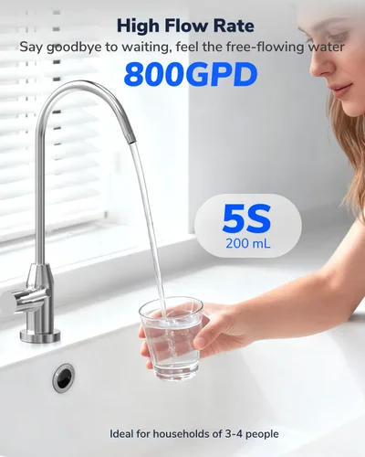 Vista 2 de Ecoviva Filtro de agua debajo del fregadero de ultrafiltración de 0.01μm, sistema de filtración de agua sin tanque 800GPD de 4 etapas, diseño