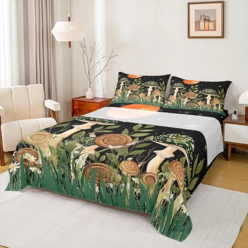 Vista 32 de Erosebridal Juego de sábanas tamaño individual con estampado de luna, diseño de flores de loto, color morado degradado, juego de sábanas orientales