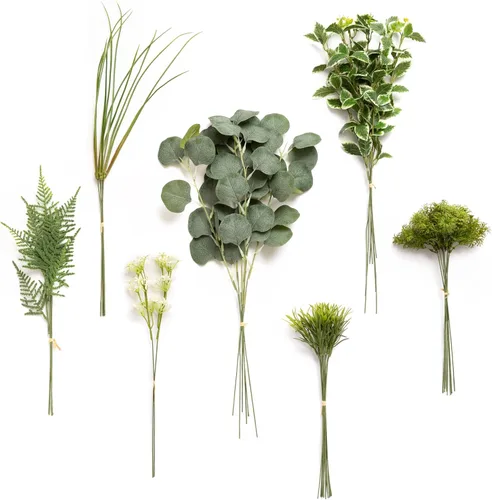 Vista 26 de Ling's moment - Juego de tallos de vegetación artificial verde, 36 piezas con 8 tipos de flores artificiales para ramos de novia de bricolaje Negro