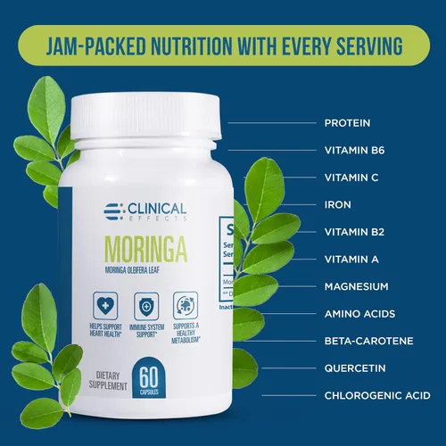 Vista 5 de Clinical Effects Moringa Oleifera - 800 mg Cápsulas de Moringa Suplemento Superalimenticio - Suplemento de apoyo para el corazón