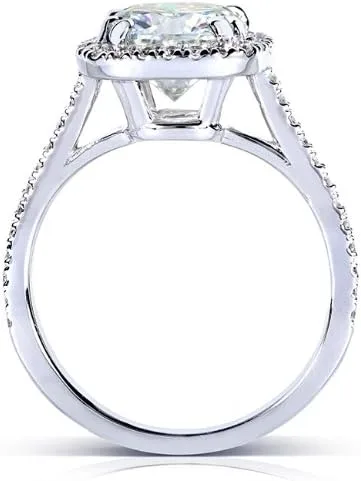 Vista 3 de Kobelli Anillo de compromiso de moissanita de corte cojín 2 14 CTW oro blanco de 14 quilates (0.295in)