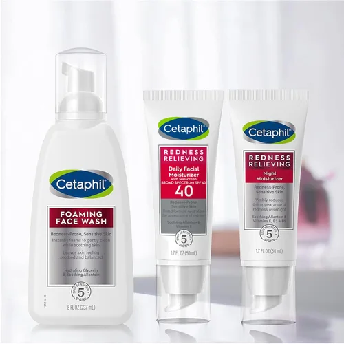 Vista 3 de Cetaphil Set de alivio del enrojecimiento, hidratante nocturno (1.7 onzas) y hidratante facial diario SPF 40 (1.7 oz) para piel propensa al