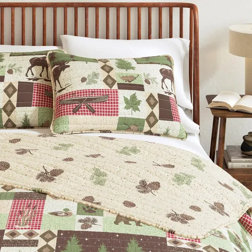 Vista 6 de Great Bay Home - Juego de 3 piezas de colcha reversible de estilo rústico de cabaña con 2 fundas decorativas de almohada, para todas las estaciones