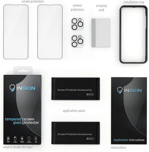 Vista 7 de Inskin Protector de pantalla de vidrio templado para iPhone 14 Pro Max de 6.7 pulgadas, paquete Ultimate 2+2 con protector de lente de cámara