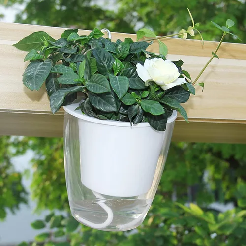 Vista 5 de ZOOFOX Paquete de 4 macetas de riego automático para plantas de interior, maceta grande de plástico transparente de 7 pulgadas, maceta decorativa
