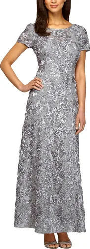 Vista 13 de Alex Evenings Women's Long Rosette Mother of The Bride Dress with Short Sleeves Bígaro cepillado
