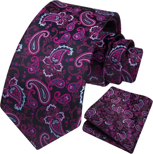 Vista 212 de HISDERN Corbatas para hombre, corbata de cachemira y bolsillo cuadrado tejido clásico floral para hombre, corbata de fiesta de boda