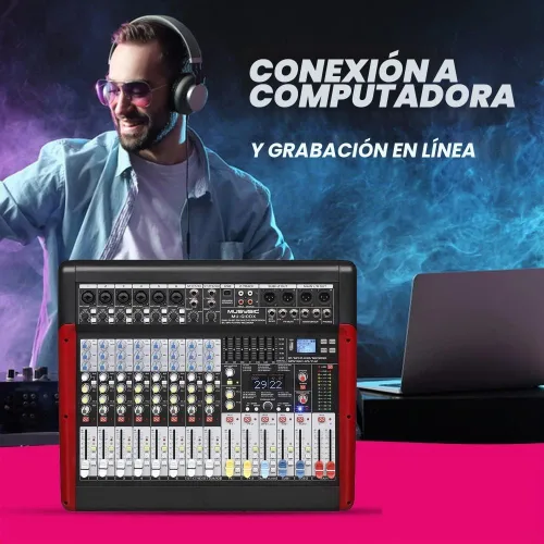 Vista 4 de MUSYSIC Tablero mezclador de audio profesional de 10 canales con efectos