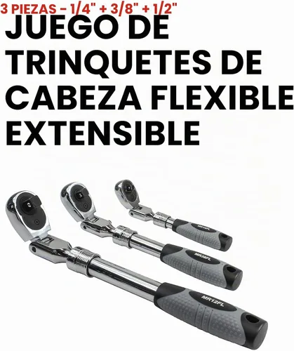 Vista 2 de EZRED MR482FL - Juego de trinquete extensible, 3 piezas, color plateado