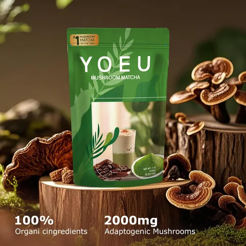 Vista 4 de 6.35 oz, polvo orgánico de hongos matcha, matcha japonés y 12 ingredientes naturales, café instantáneo, polvo con leche, alternativa al café