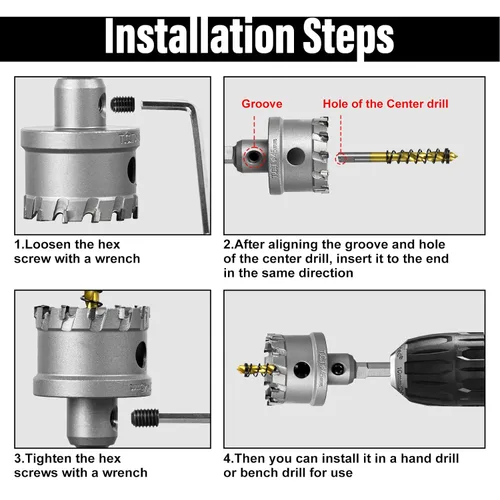 Vista 4 de SALI Kit de sierra perforadora TCT de 1 pulgada (1.024 in) con punta de carburo de tungsteno con broca piloto chapada en titanio para metal, acero