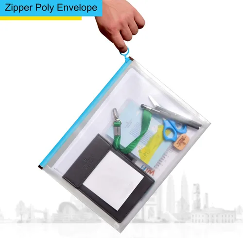 Vista 5 de Sobres de plástico transparentes con cierre de 9x12, carpeta de archivos, portadocumentos de papel, paquete de 12 unidades Zipper closure, A4