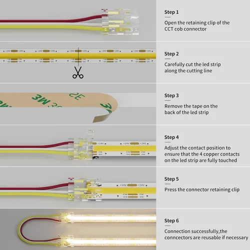 Vista 10 de PAUTIX Conectores de 0.394 pulgadas para CCT COB LED Tira de luz LED Kit de conexión de extensión de terminal sin soldadura, 4 conectores