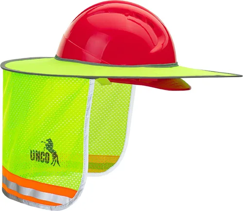 Vista 7 de Casco Industrial UNCO con Protector Solar, Verde, Visera Completa y Estándar de Malla, Alta Visibilidad Reflectante, Accesorio para Casco Duro