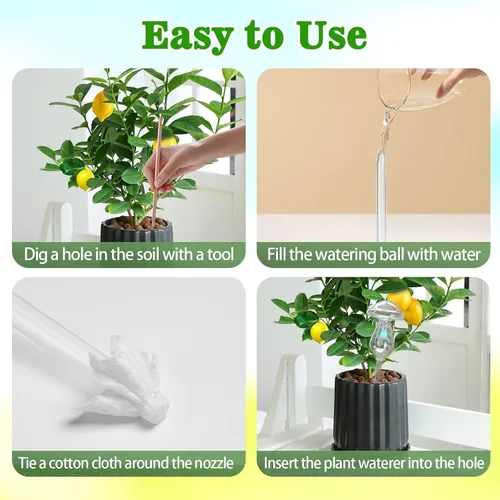 Vista 6 de Globos de Riego para Plantas, 4 Piezas de Color Degradado Arcoíris Iridiscente de Vidrio Transparente en Forma de Hongo con Picos de Riego