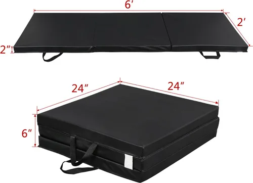 Vista 5 de Alfombrilla de gimnasia plegable portátil de tres pliegues de 6 x 2 pies, extra gruesa, de espuma, aeróbicos, yoga, artes marciales, artes
