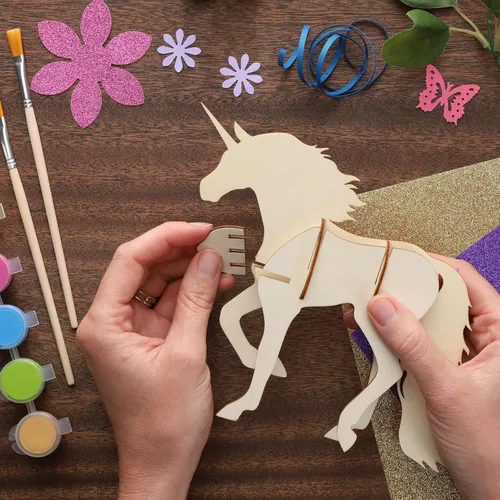 Vista 3 de LEISURE ARTS - Rompecabezas 3D, kit de 14 piezas, unicornio de construcción de madera, kits de construcción de madera, proyectos de bricolaje