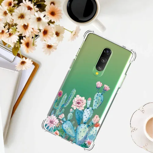 Vista 6 de Funda diseñada para Oneplus 8, funda One Plus 8 a prueba de golpes, transparente, suave, flexible, TPU delgada, protectora para Oneplus 8 (Cactus)